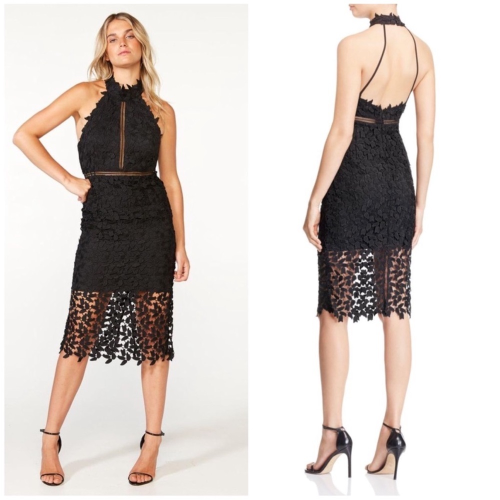 Bardot Gemma Lace Halter Sheath Dress Black 4